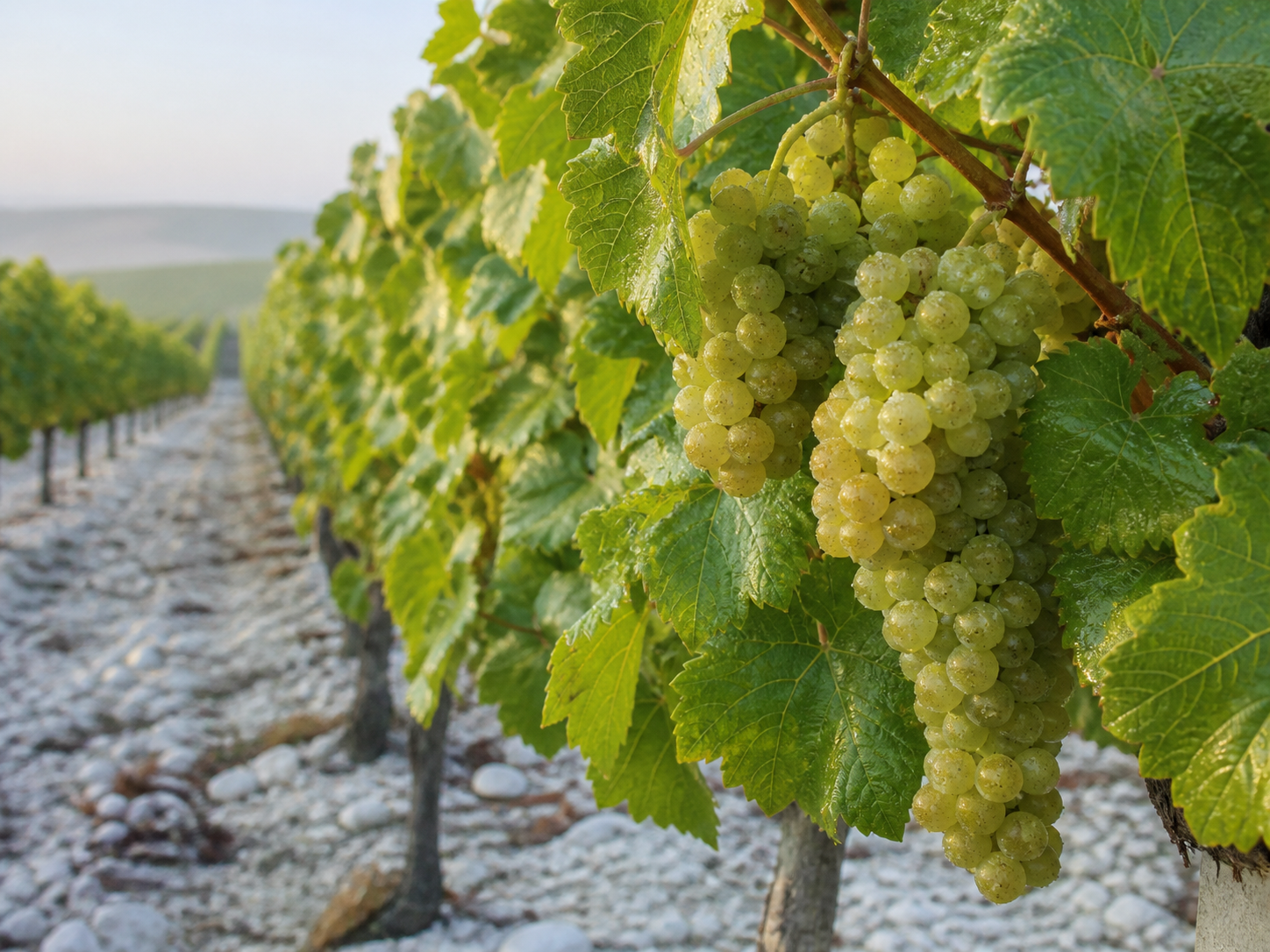 Rijpe Chardonnay-druiven in een kalkrijke wijngaard