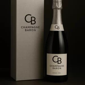 Champagne Baron Platinum-abonnement met luxe fles en bijpassende doos.